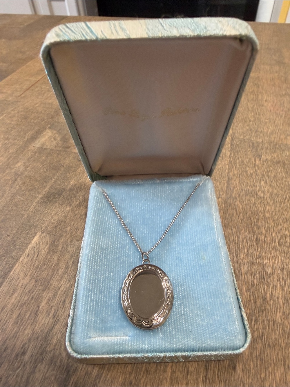 Antique Silver Oval Locket Necklace - In Original Box
